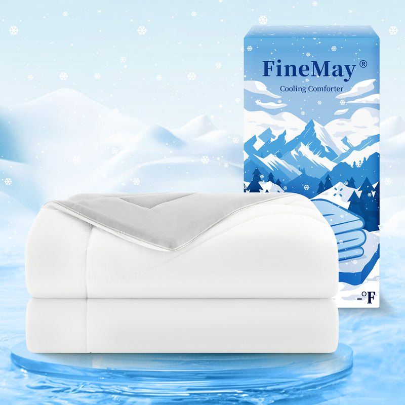 FineMay Cooling Comforter Queen Size, Double-Sided Cooling Blanket for Hot Sleepers & Night Sweats, Arc-Chill Q-Max > 0.4 Breathable Ice Blanket, Lightweight Cold Comforter (80''x90'', Light Grey)
